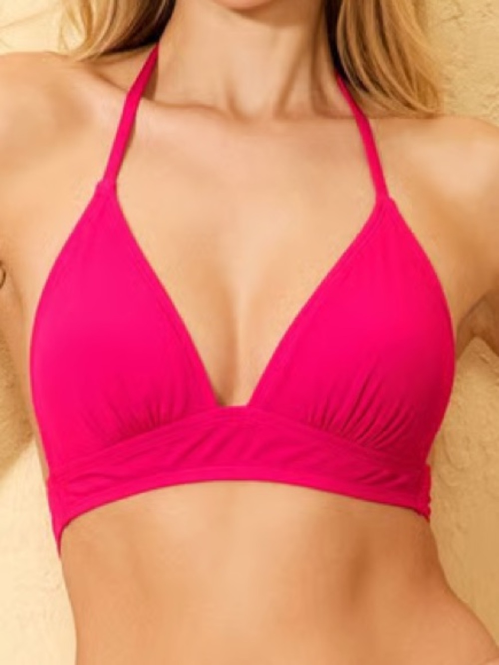 Shade & Shore Women's Hot Pink Ribbed Halter Bikini Top